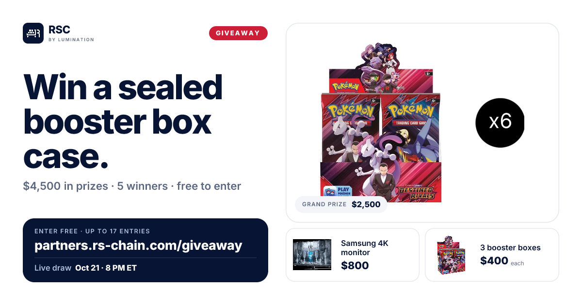 $4,500 RSC Giveaway: Win a Sealed Destined Rivals Booster Box Case